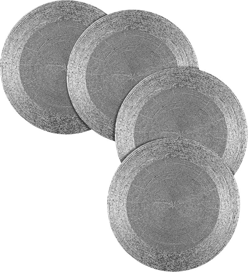 Bedding Craft Farmhouse Beaded Placemat Set of 4 - 13" Round Black Grey Multi Hand Beaded Charger - Image 1